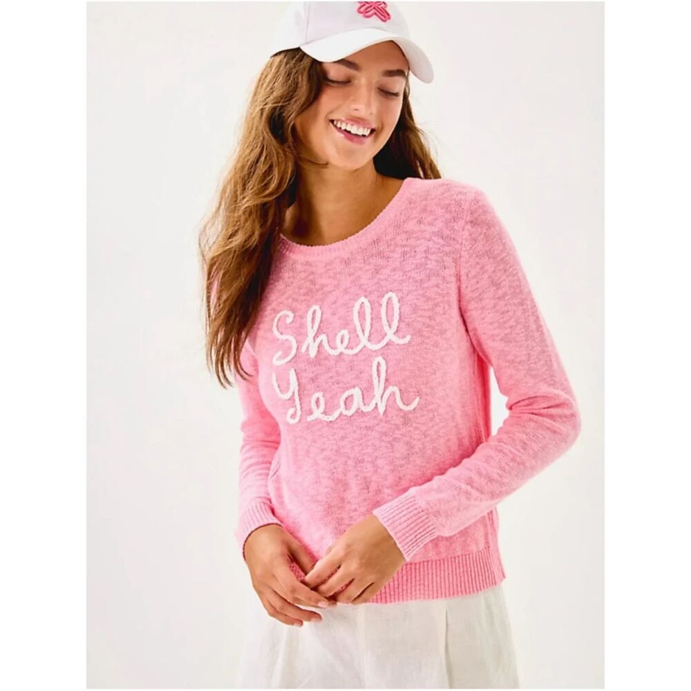 Lilly Pulitzer "Shell Yeah" Pink Sweater Preppy Barbiecore Coastal Grandmother